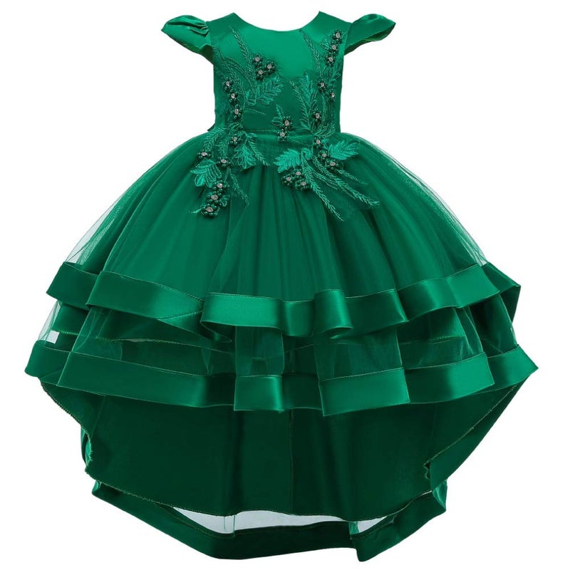 HIHCBF Little Big Girls Flower High Low Tulle Dress Princess Wedding Pageant Birthday Party Formal Evening Dance Ball Gown Deep Green 3-4T - Image 1